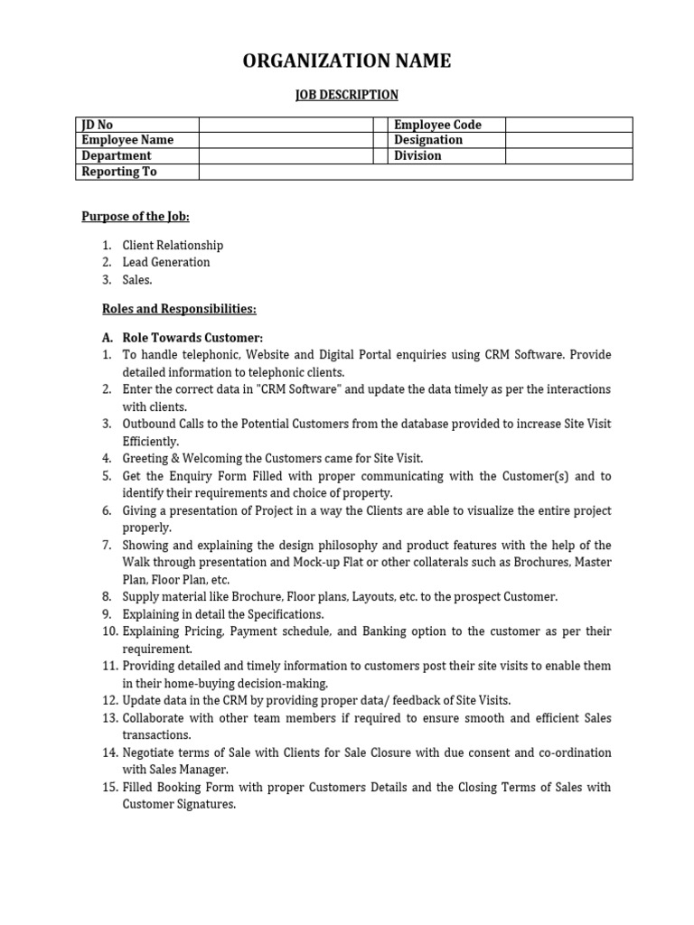 Senior Sales Executive Job Description | PDF | Sales | Customer ...