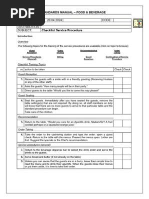 check list during the service