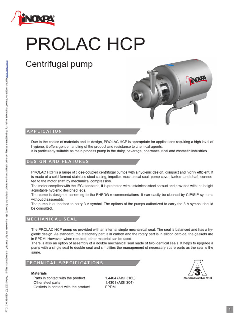 PROLAC HCP Centrifugal Pump Overview | PDF | Pump | Mechanical Engineering