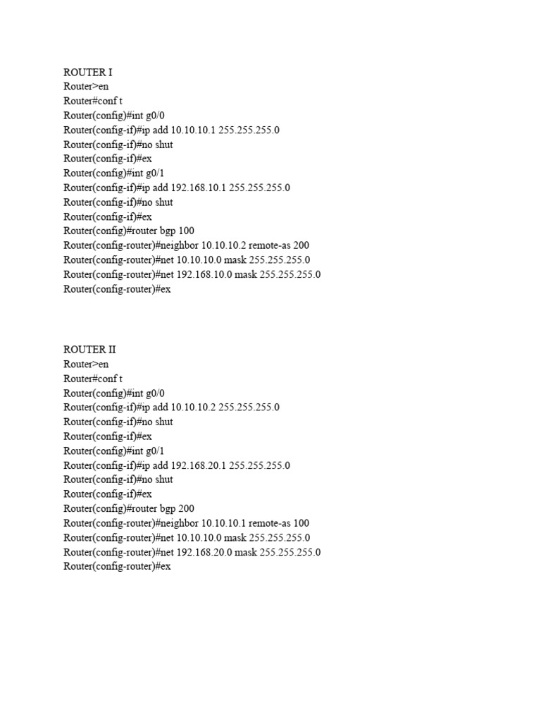 BGP Configuration for Routers I & II | PDF | Technology & Engineering