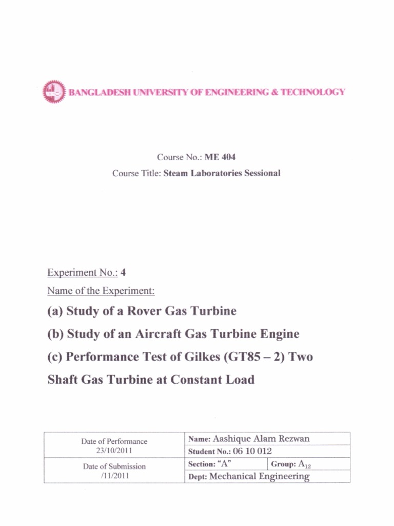 Gas Turbine Expt 4 | PDF