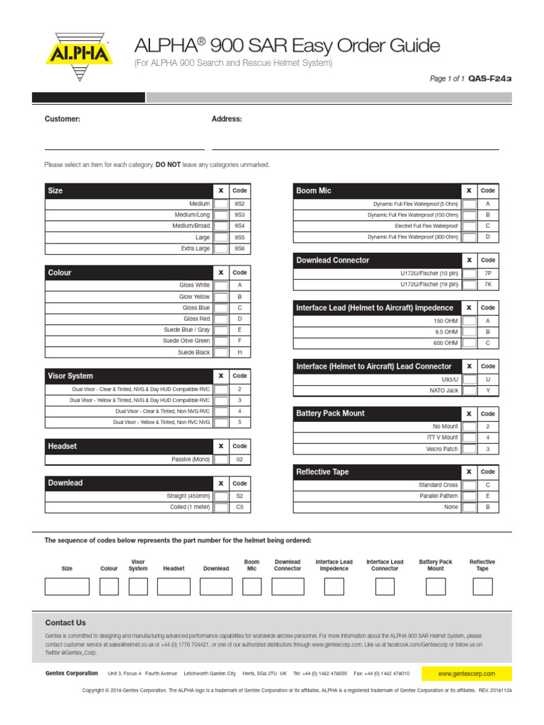 ALPHA900 SAR Easy Order Guide | PDF | Electronics
