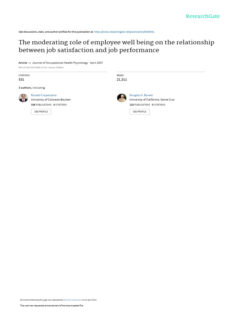 The Moderating Role of Employee Well Being On The Relationship Between ...