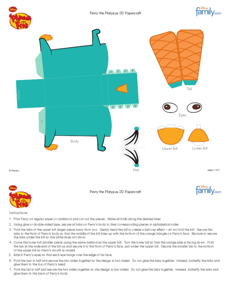Phineas Ferb Perry Paper Craft Printable 0611 | PDF