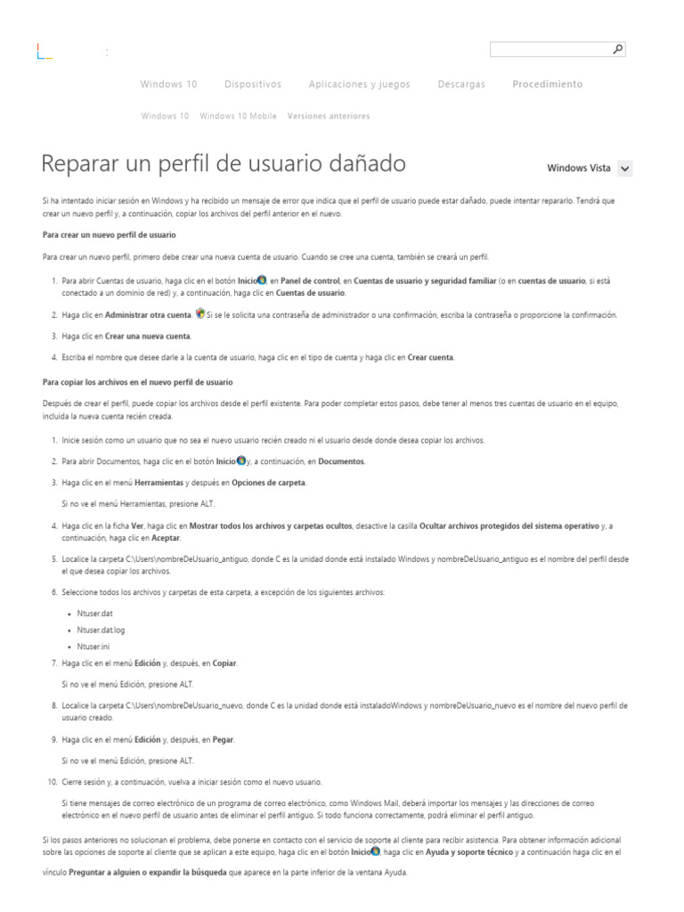 Reparar perfil de usuario dañado en Windows | PDF | Windows 10 ...
