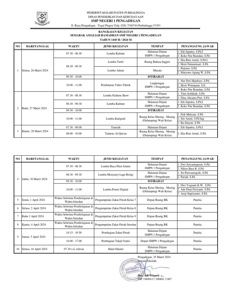 Jadwal Kegiatan Amaliah Ramadhan 1445 H Pdf