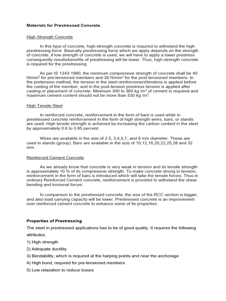 Materials for Prestressed Concrete | PDF