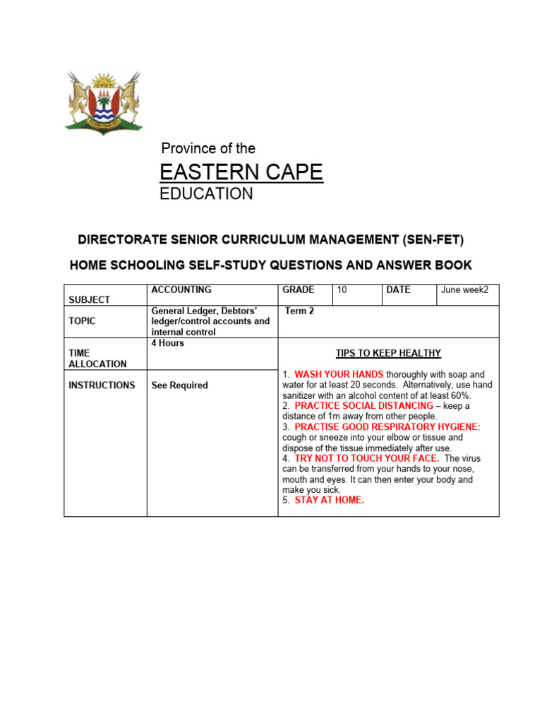E ACCOUNTING GR 10 Revised ATP Worksheet Term 2 Question Paper PDF