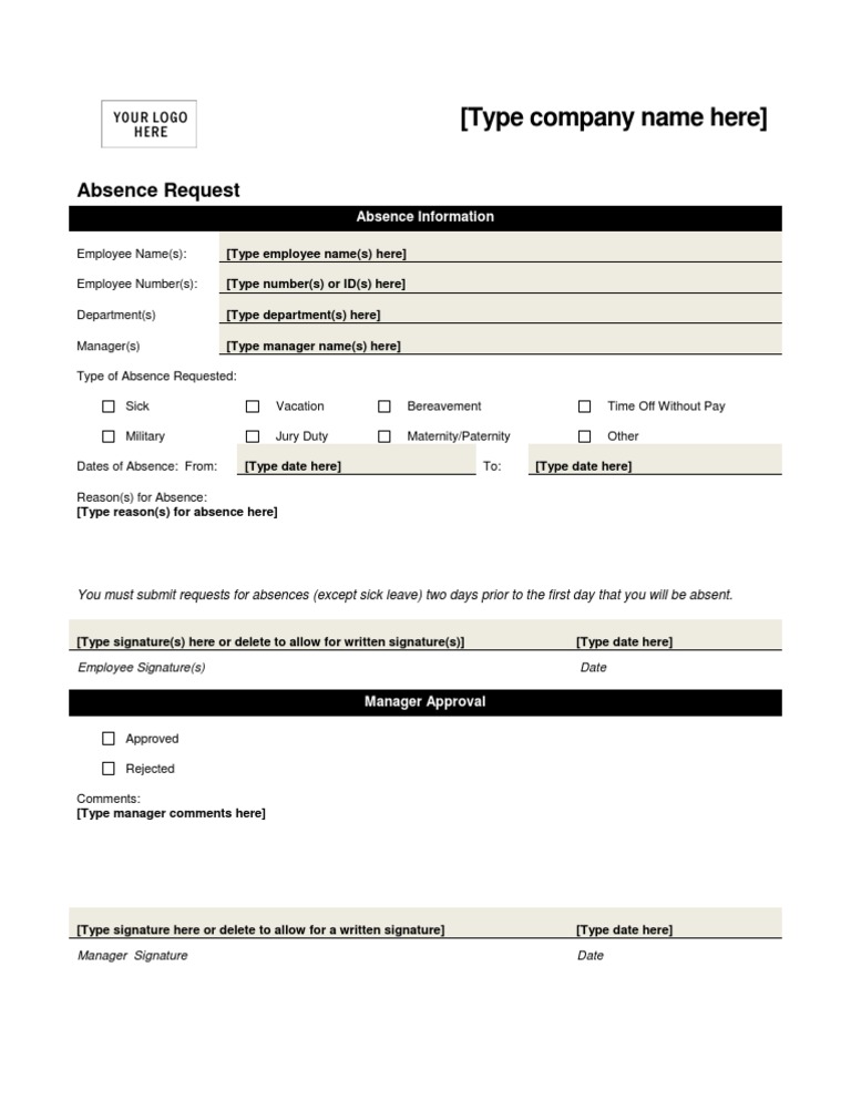 Absence Request Form Template | PDF | Career & Growth | Business