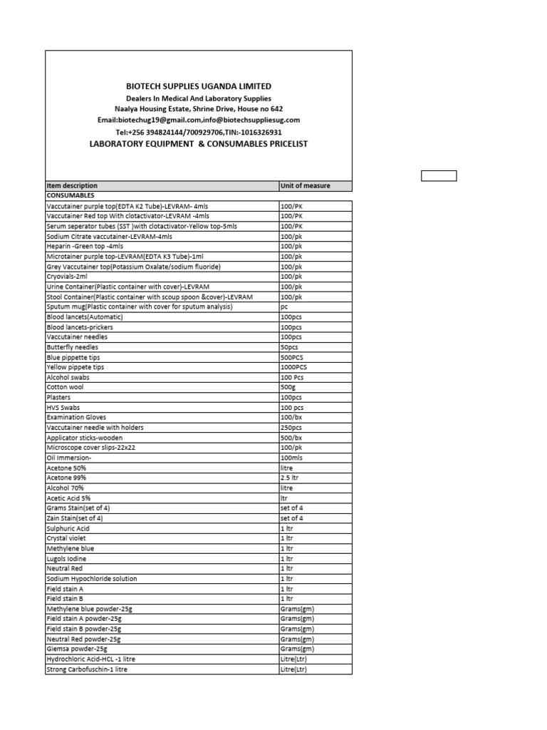 Biotech Medical Product List | PDF | Staining | Blood Plasma