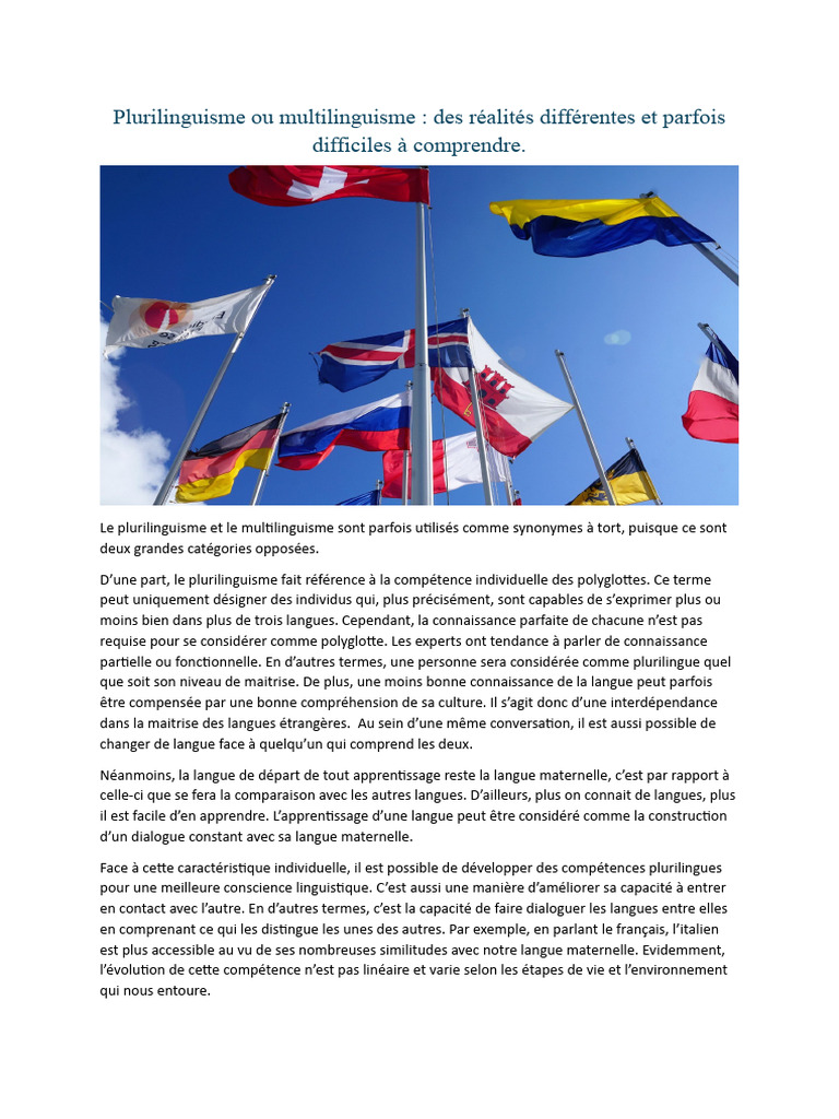 Plurilinguisme vs Multilinguisme | PDF | Multilinguisme | Langue française