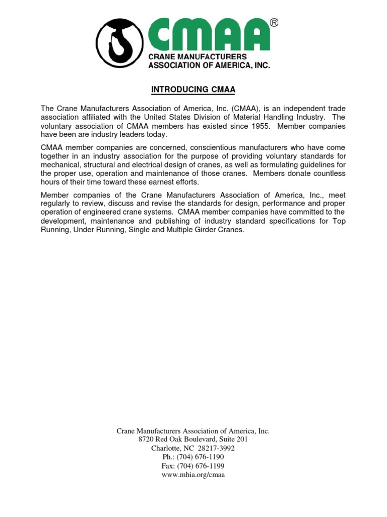 Cmaa Overhead Crane | PDF | Crane (Machine) | Specification (Technical ...
