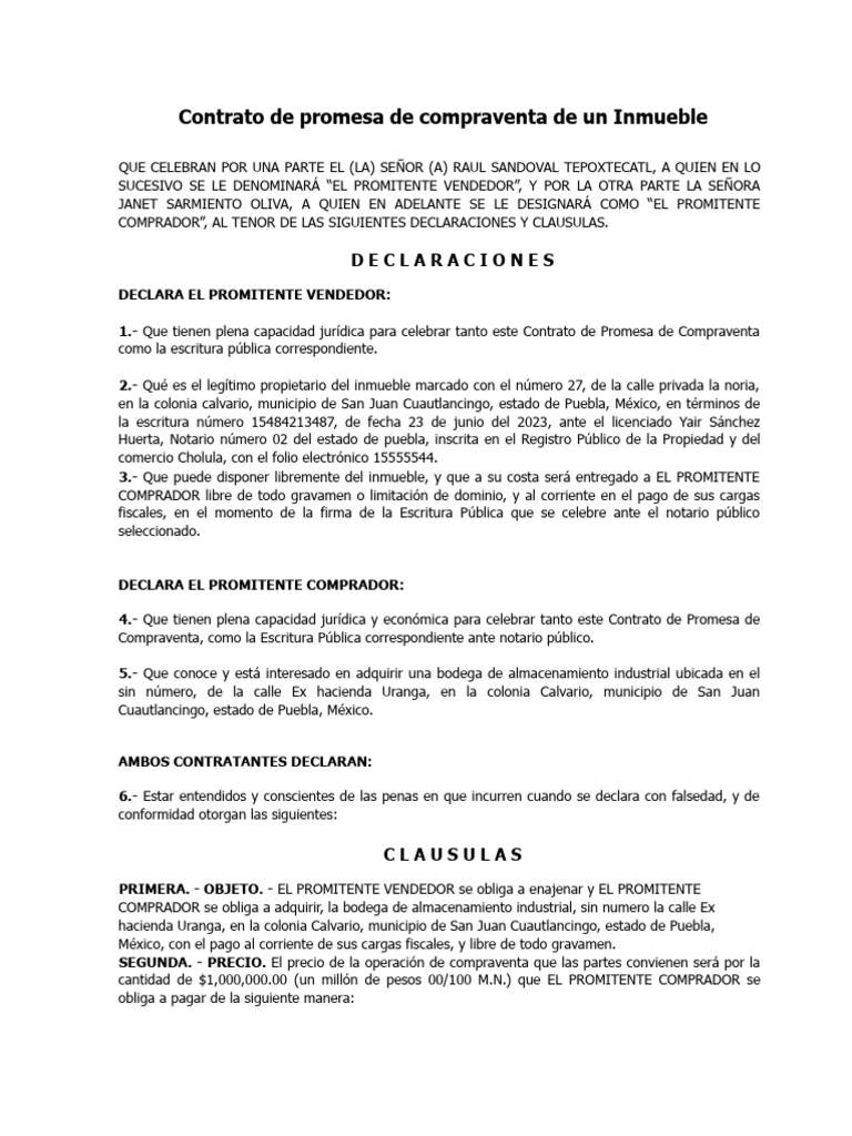 Contrato de Promesa de Compraventa | PDF | Ley común
