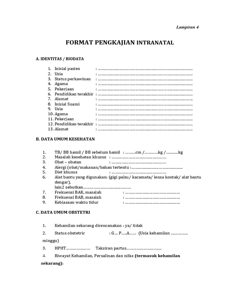 Format Pengkajian Intranatal Lengkap | PDF | Kesehatan Holistik