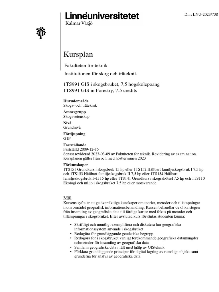 Kursplan 1TS991 7 PDF