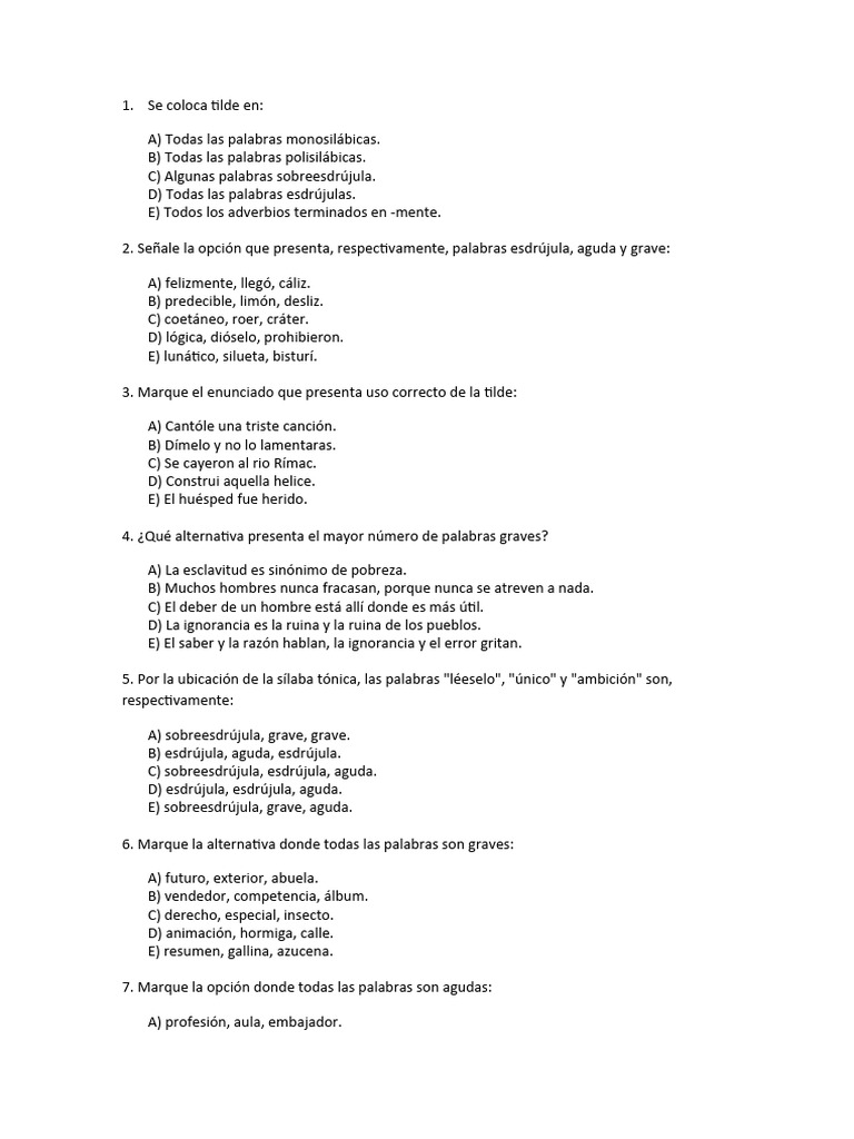 Ejercicios de Tilde y Clasificación de Palabras | PDF | Voz humana ...