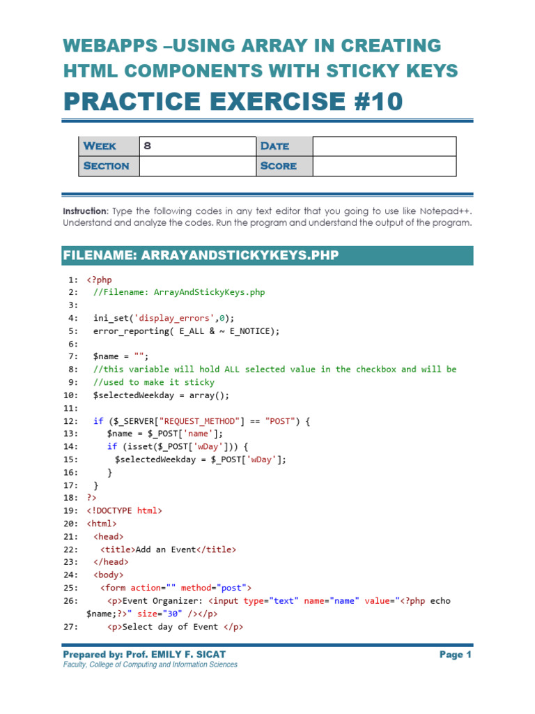 WEBAPPS - Practice Exercise 10 - PHP Array in Creating HTML Components ...