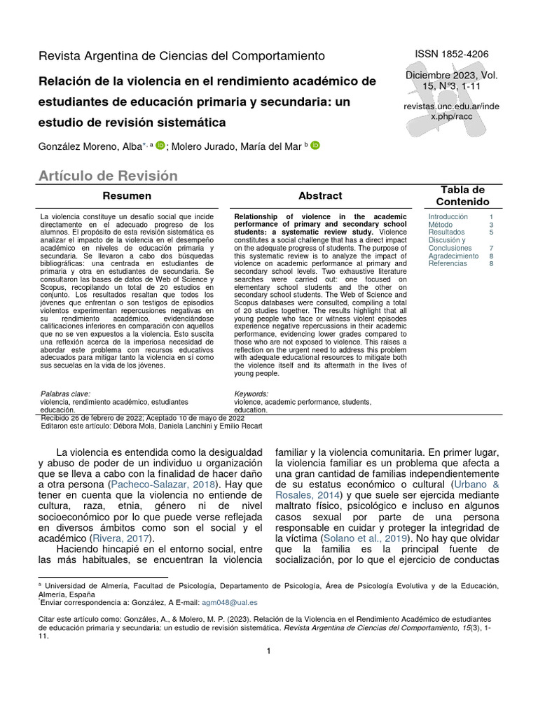 Impacto de la Violencia en el Rendimiento Académico | PDF | Violencia
