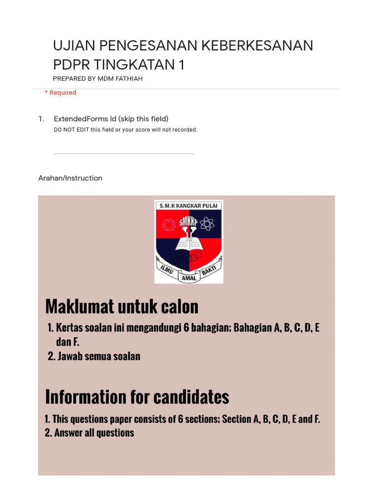 Ujian Pengesanan Keberkesanan PDPR Tingkatan 1 2021 | PDF | Boardsports ...