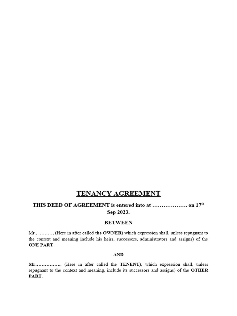 Tenancy Agreement for Residential Flat | PDF | Leasehold Estate | Lease