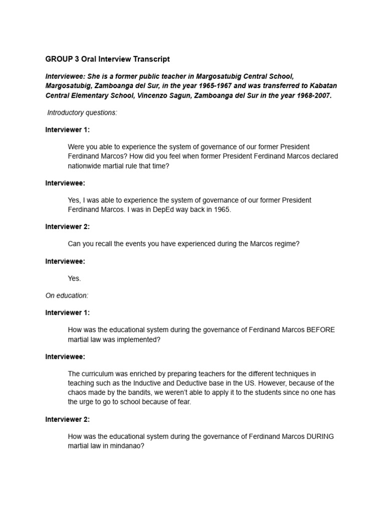 Group3-Oral Interview Transcipt | PDF | Philippines