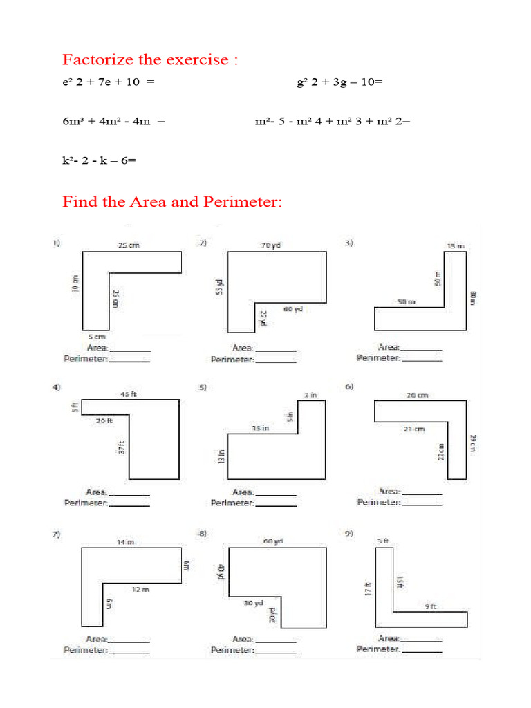 Math Exercises: Factorization & Geometry | PDF | Science & Mathematics