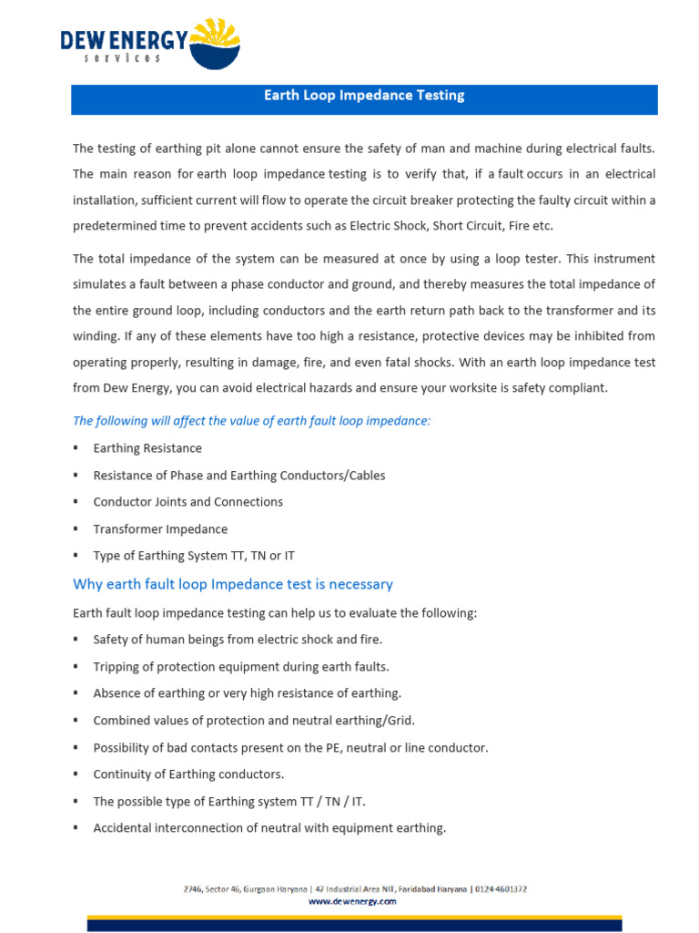 Earth Loop Impedance Testing Guide | PDF | Electrical Impedance ...