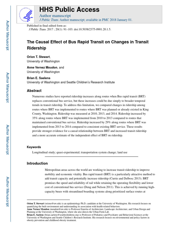 The Causal Effect of Bus Rapid Transit o | PDF | Road Transport | Bus ...