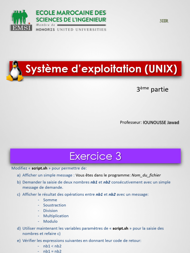 Script Shell : Opérations et Contrôles | PDF | Informatique | Génie ...
