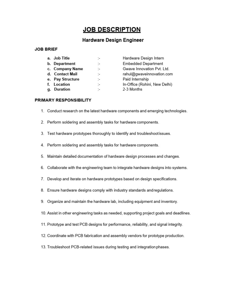 Job Description Hardware Design Engineer PDF