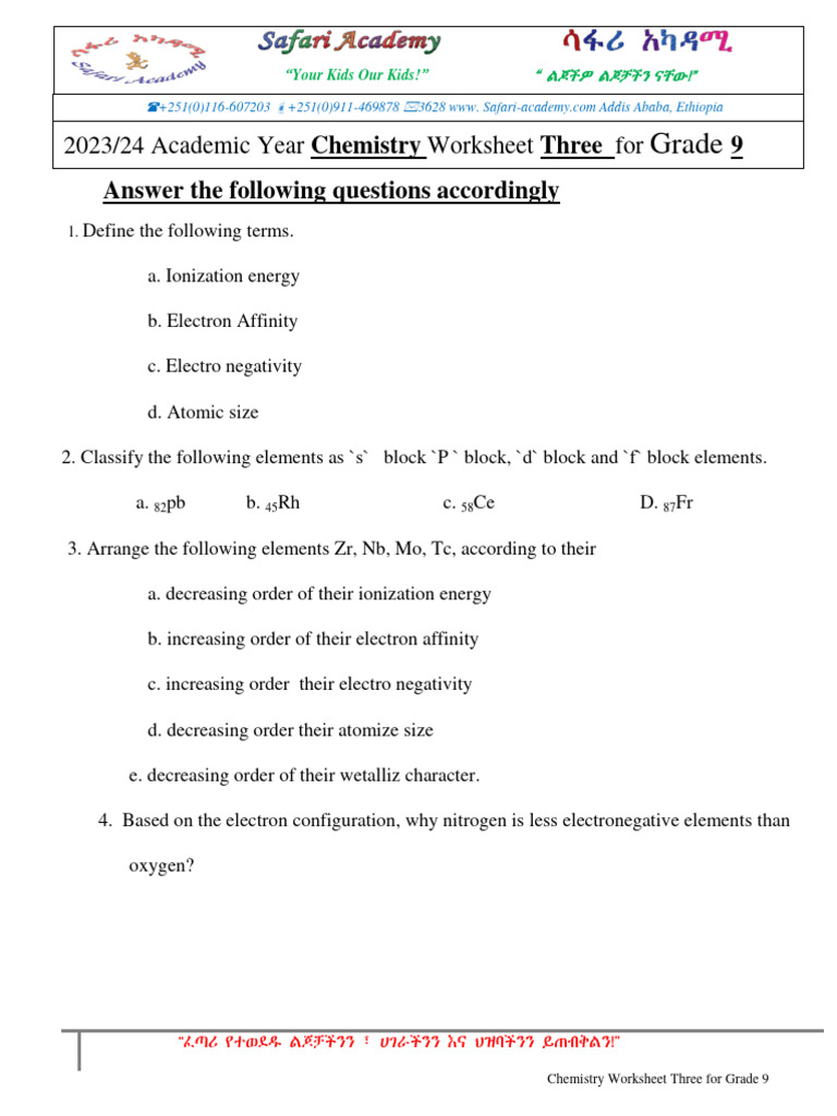 Chemistry Worksheet Three | PDF