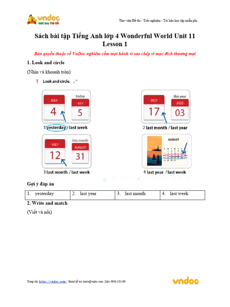 SBT Tieng Anh Lop 4 Wonderful World Unit 11 Lesson 1 | PDF