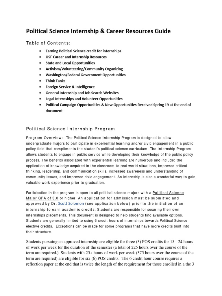 Political Science Internship Guide Updated Pdf Internship Job Hunting