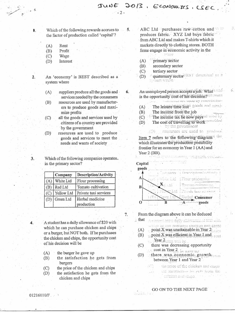 CSEC Economics Paper 1 Practice | PDF | Elasticity (Economics ...