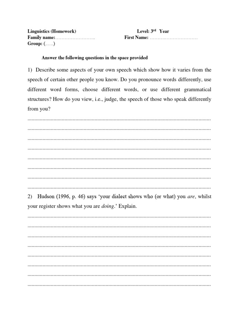 Linguistics Homework: Speech Variation | PDF | Linguistics | Human ...