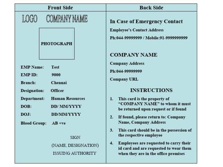 Id Card Format | PDF