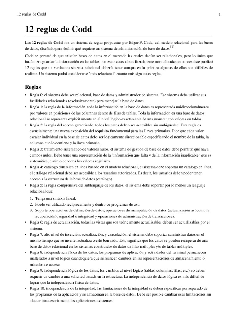 Las 12 Reglas de Codd | PDF | Modelo relacional | Bases de datos
