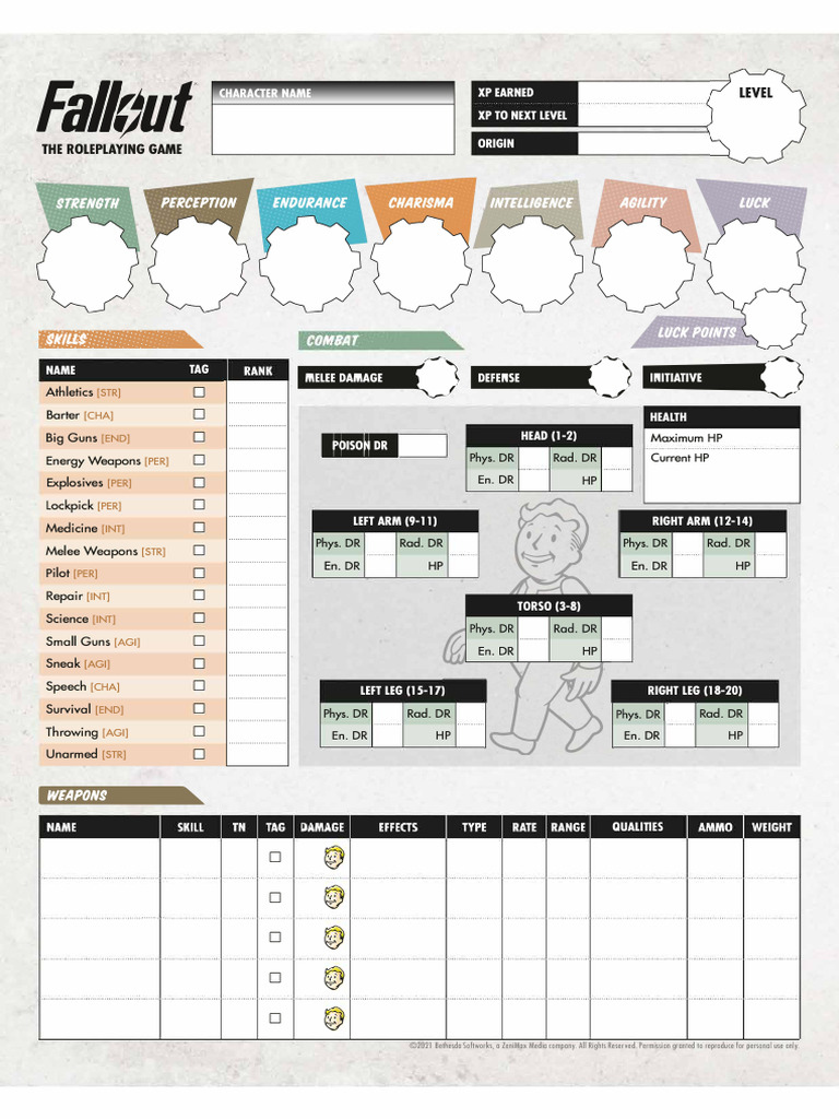 Fallout Organic Character Sheet | PDF