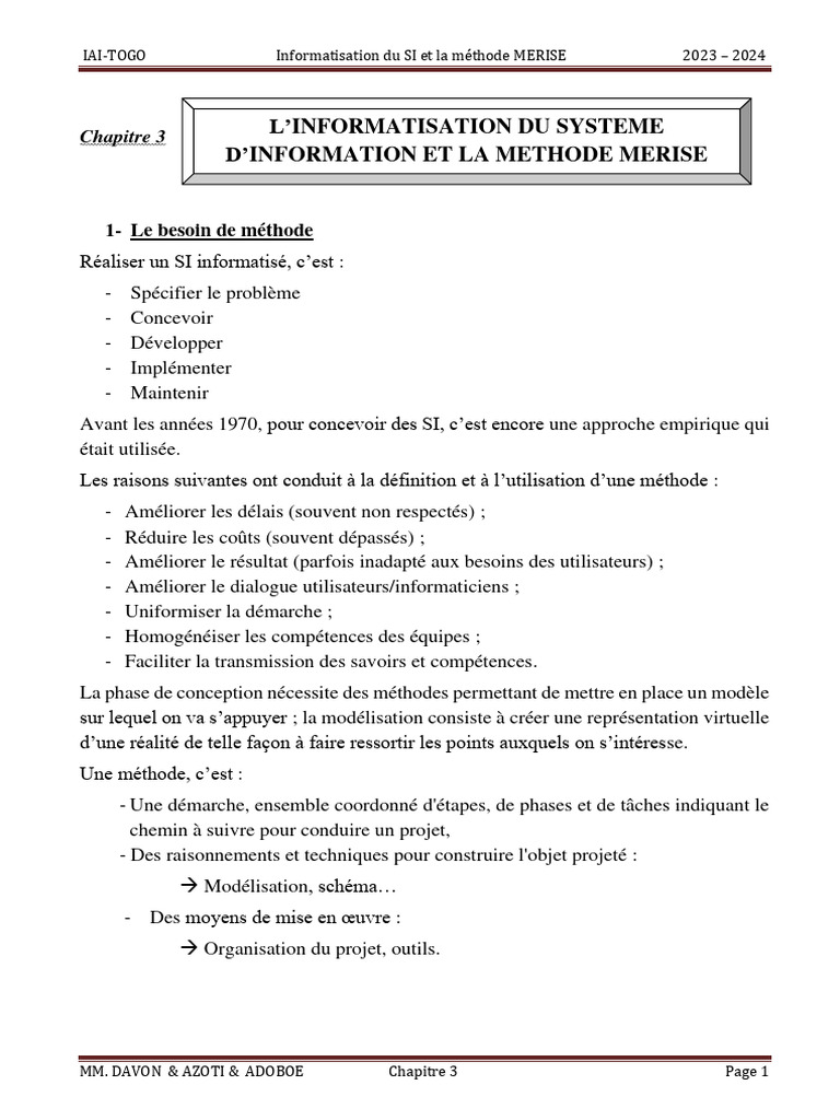 Méthode MERISE pour l'informatisation SI | PDF | Informatique