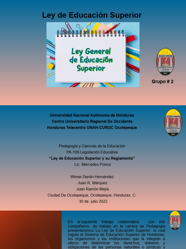 Ley de Educación Superior en Honduras | PDF | Educación más alta ...
