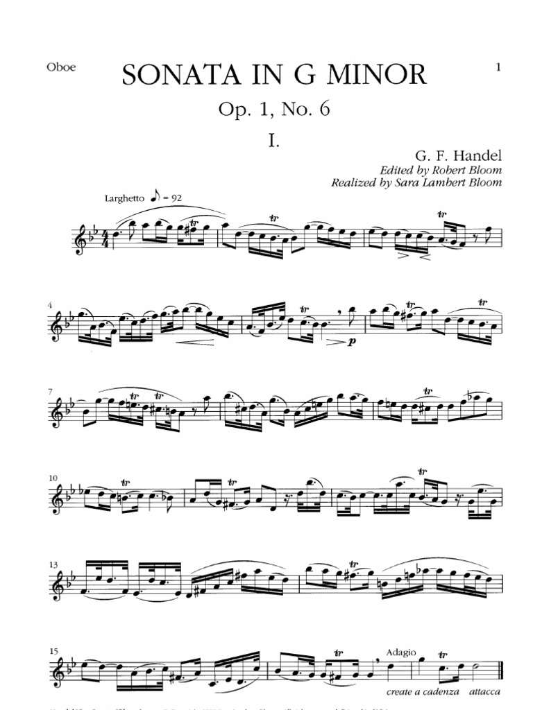 Handel Oboe Sonata in g Minor Op. 1 No. 6 (Ed Classical
