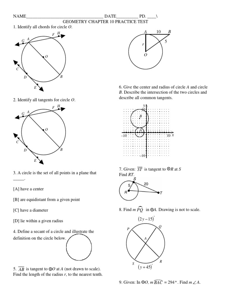Geometry Chapter 10 Practice Test | PDF | Triangle | Circle