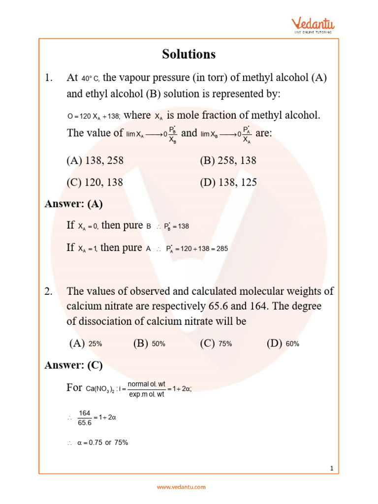 NEET Solutions: Colligative Properties MCQs | PDF | Concentration ...