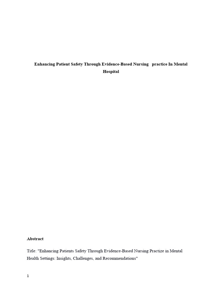 Evidence-Based Nursing in Mental Health | PDF | Patient Safety ...