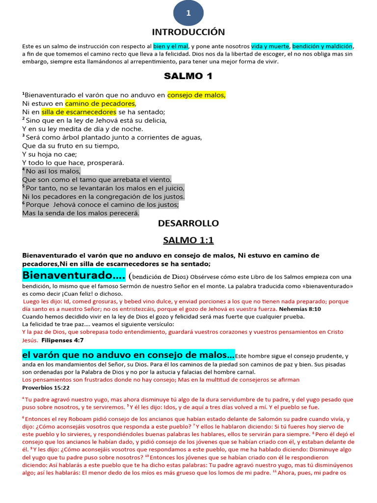 Salmo 1: Camino del Justo y el Malo | PDF | Creencia religiosa y doctrina
