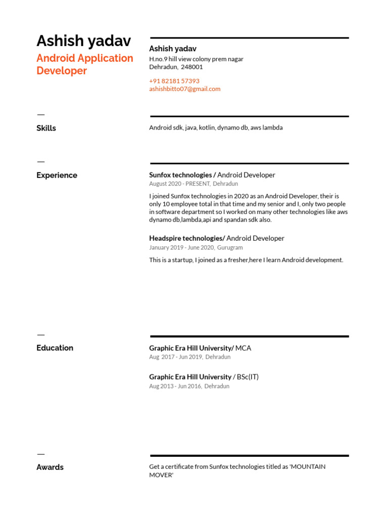 Android Developer Ashish Yadav Profile | PDF | Business | Computers