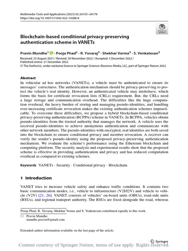 Blockchain Privacy in VANET Authentication | PDF | Public Key ...