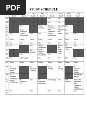 Study schedule
