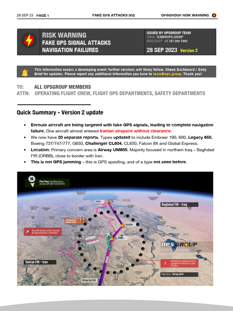 GPS Spoofing Risk Warning for Pilots | PDF | Global Positioning System ...