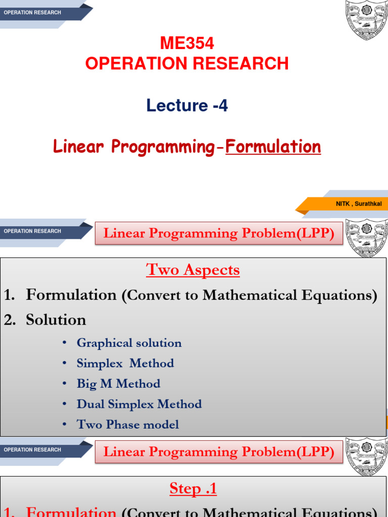 Lecture 4 LP Formulation | PDF | Linear Programming | Algorithms